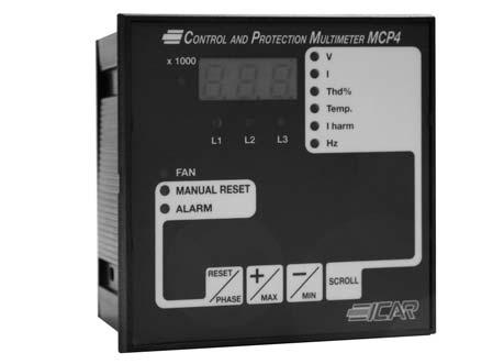 REGOLATORI DI POTENZA REATTIVA E PROTEZIONI POWER FACTOR CORRECTION CONTROLLERS, PROTECTION RELAYS CAP 6 MCP4 Generalità Dispositivo a microprocessore Grandezze misurate: tensione, corrente, THD%,