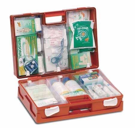 sterile 8x10 cm DIN 13151-1 istruzioni multilingua pronto soccorso tenuta ermetica garantita da guarnizione in neoprene chiusura con 2 clip rotanti per aziende con 3 o più lavoratori con contenuto