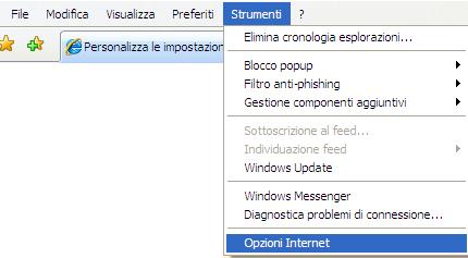 2.1.2 Impostazioni del browser Se si usa Microsoft Internet Explorer selezionare