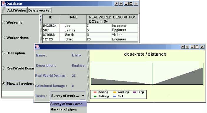 The Dose-Rate of a Work Task In the scenario recording, routes with markers of positions and duration at each