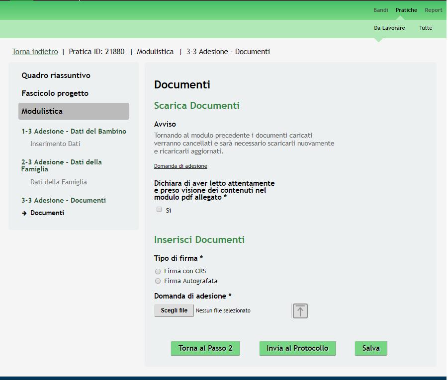 3.3 Modulo 3 Documenti Figura 17 Modulo 3 Documenti Nel quarto modulo è necessario allegare la documentazione richiesta dal bando.