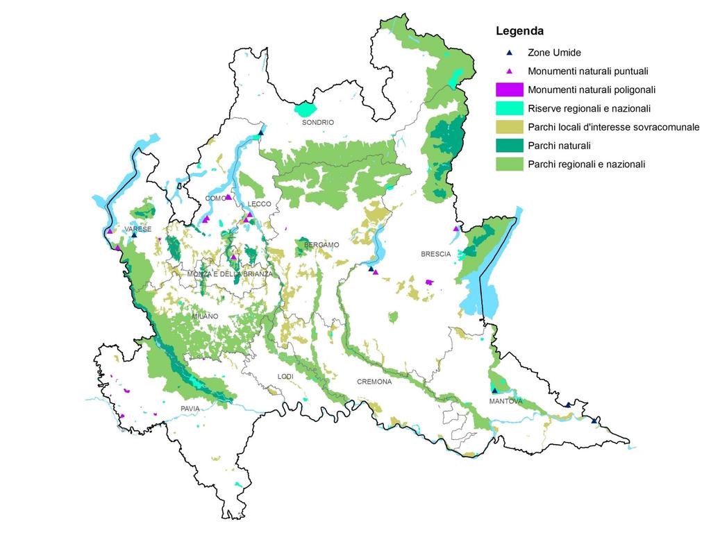Figura 7 - Il sistema delle aree protette in Lombardia