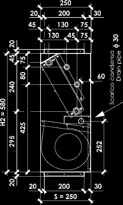 Dati Tecnici unità a 4 tubi Technical data 4-pipe unit 45 H1 = 550 Per tutte le taglie - For all sizes: S = mm H1 = 550 mm (versioni orizzontali - horizontal versions) H2 = 580 mm (versioni verticali