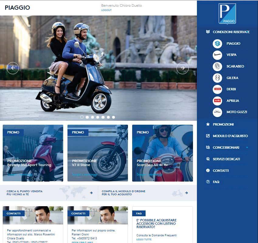 6. Il sito Una volta effettuata la registrazione e login si potrà accedere al portale convenzioni.piaggio.