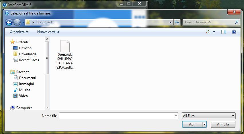 Utilizzo del programma di firma A questo punto si aprirà la schermata di selezione