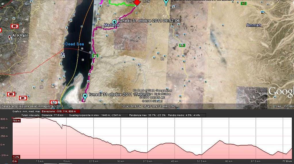 Wadi Muchib, infine lungo la strada che costeggia il Mar Morto sino alla città di Al Mazraa.