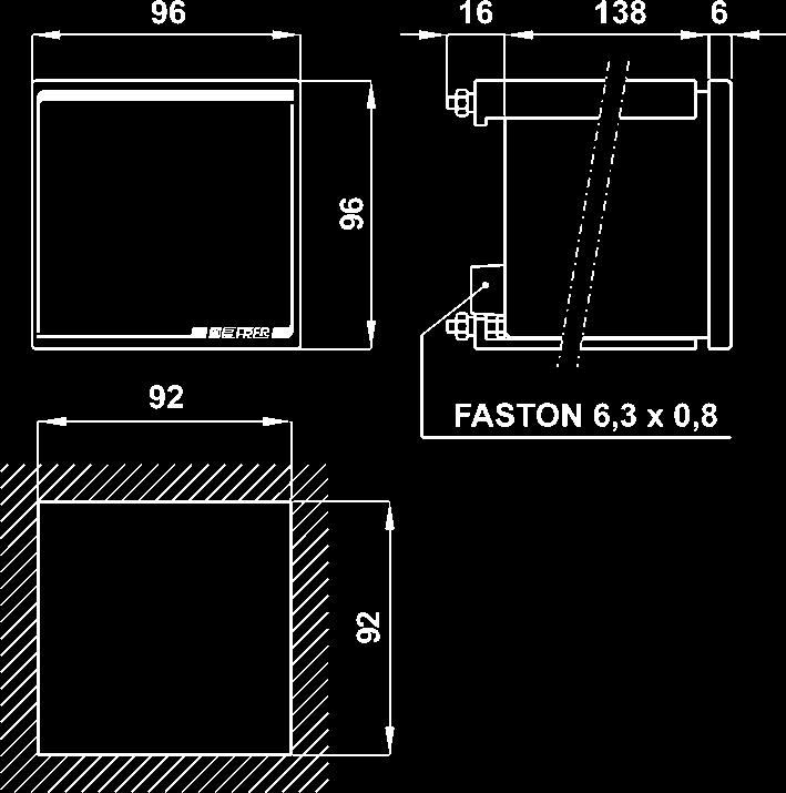 sovraccarico istantaneo istantaneous overload 10 ln, 2 Vn classedi precisione accuracy class 0,5 segnalazione di fuori scala overrange indication punto lampeggiante / flashing dot separazione