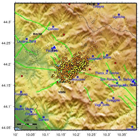 I principali aftershock sono avvenuti il: 21 giugno 2013, ore 12:12 GMT: Lat: 44.185 Lon: 10.139 Prof.: 4.55 km Ml: 3.9 23 giugno 2013, ore 15:01 GMT: Lat: 44.158 Lon: 10.188 Prof.: 5.02 km Ml: 4.