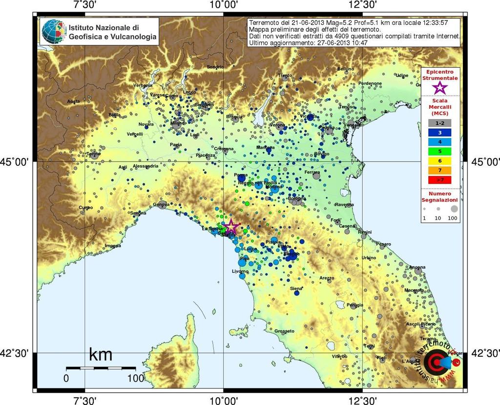 Figura 5: mappa MCS relativa all evento del 21 giugno 2013 (da INGV, http://www.haisentitoilterremoto.