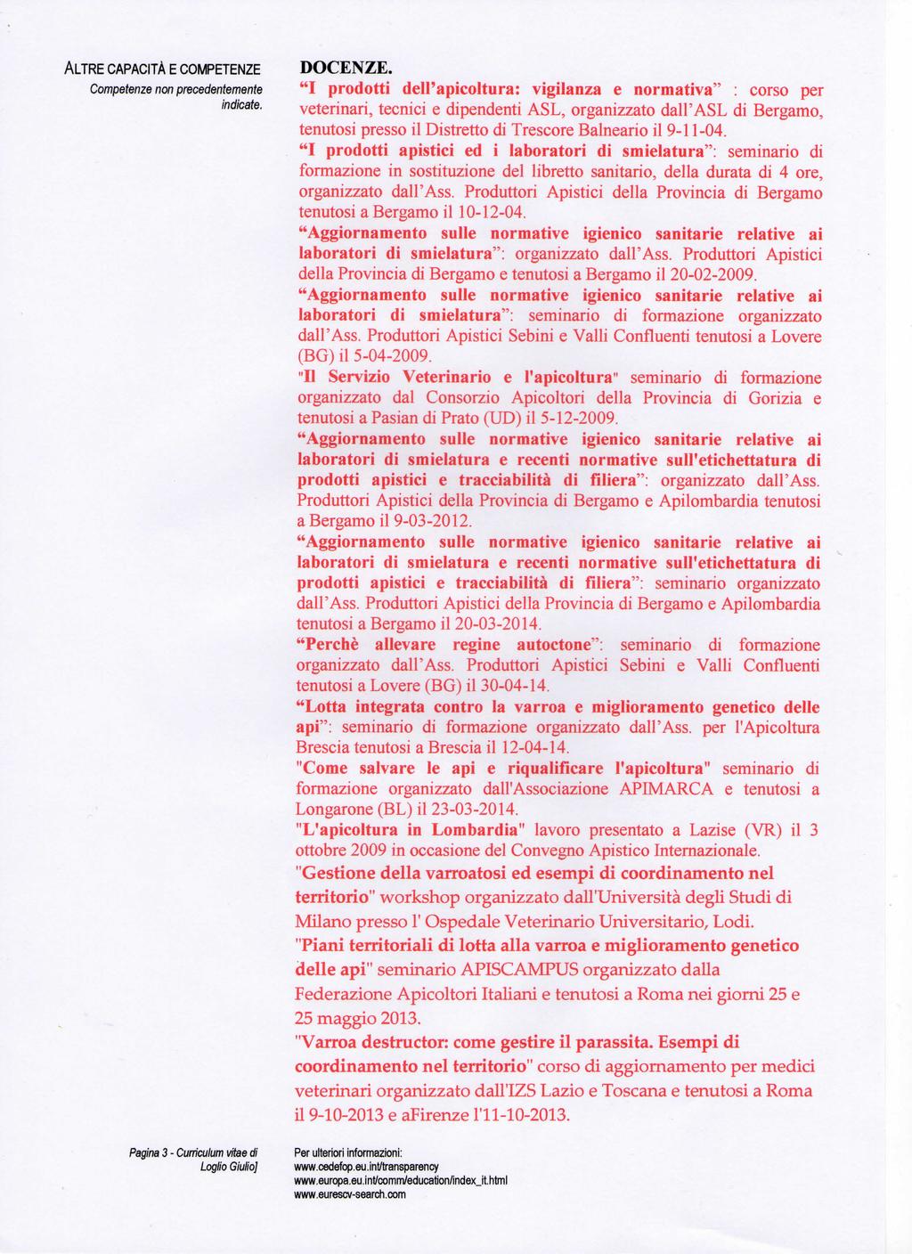 ALTRE Competenze non precedentemente indicate. Pagina 3 - Cumculum vitae di DOCENZE.