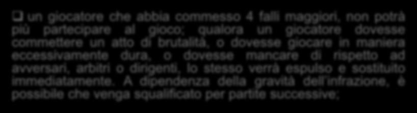 rientrare immediatamente in gioco (fatta eccezione in caso di un atto di brutalità, gioco eccessivamente duro o mancanza di