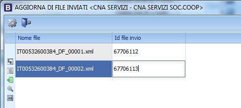 Nella videata successiva, selezionare MENU STRUMENTI e Assegna ID Invio Verrà visualizzato l elenco dei file generati dalla comunicazione (sempre almeno 2,