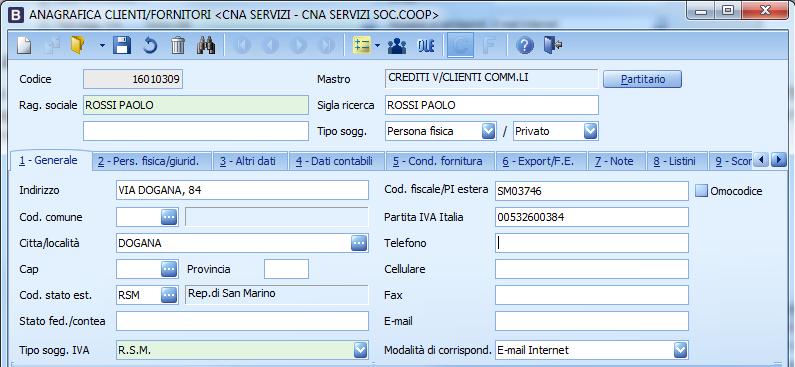 Se il cliente/fornitore si è identificato direttamente in Italia e quindi dispone anche di una Partita Iva Italiana, questa va indicata nel campo Partita Iva