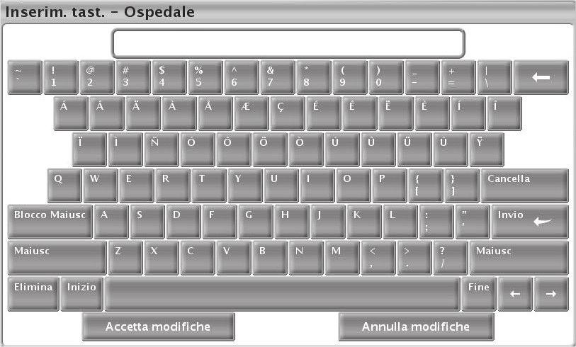 USO DEL PROGRAMMATORE/REGISTRATORE/MONITOR (PRM) AVVIO DEL PRM E DEL SOFTWARE 5-7 grafica. Ogni volta che si seleziona la freccia sinistra, si elimina un carattere nella casella.