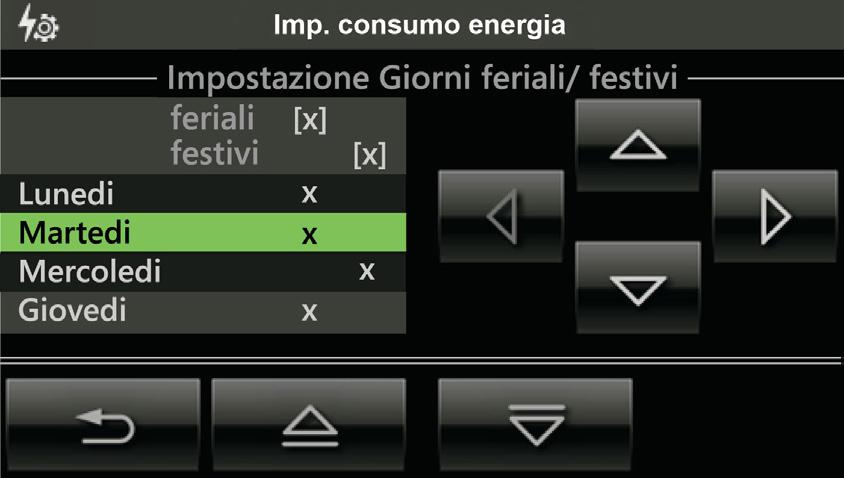 Toccare l'icona per l' impostazione dei giorni feriali/festivi in funzione delle fasce orarie.