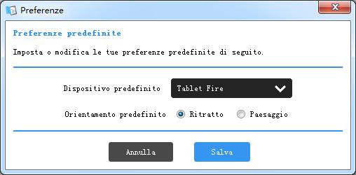 predefinito, le proporzioni e/o l'orientamento predefinito 1.