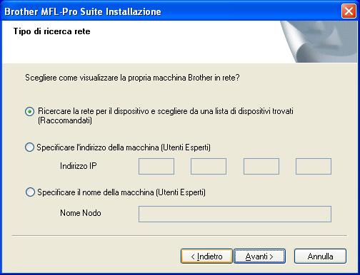 Punto 2 Per Utenti dotati di cavo per interfaccia di rete (per 95/98/98SE/Me/2000 Professional/XP) E Quando viene visualizzata la finestra del contratto di licenza software, fare clic su Sì.