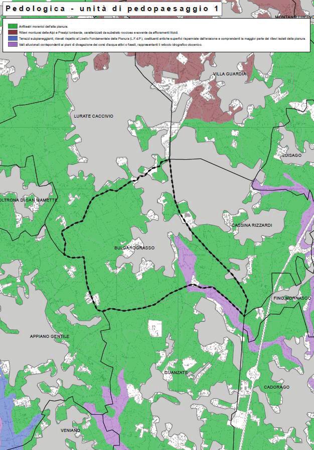 VAS COMUNE DI BULGAROGRASSO PROVINCIA DI COMO Unità di pedopaesaggio - 1 Analizzando l unità di paesaggio possiamo trovare nella maggior parte del territorio comunale anfiteatri morenici