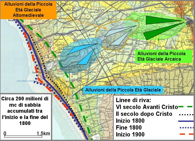 Figura 1: sintesi dei dati relativi alle modificazioni stratigrafiche e morfologiche delle pianure costiere