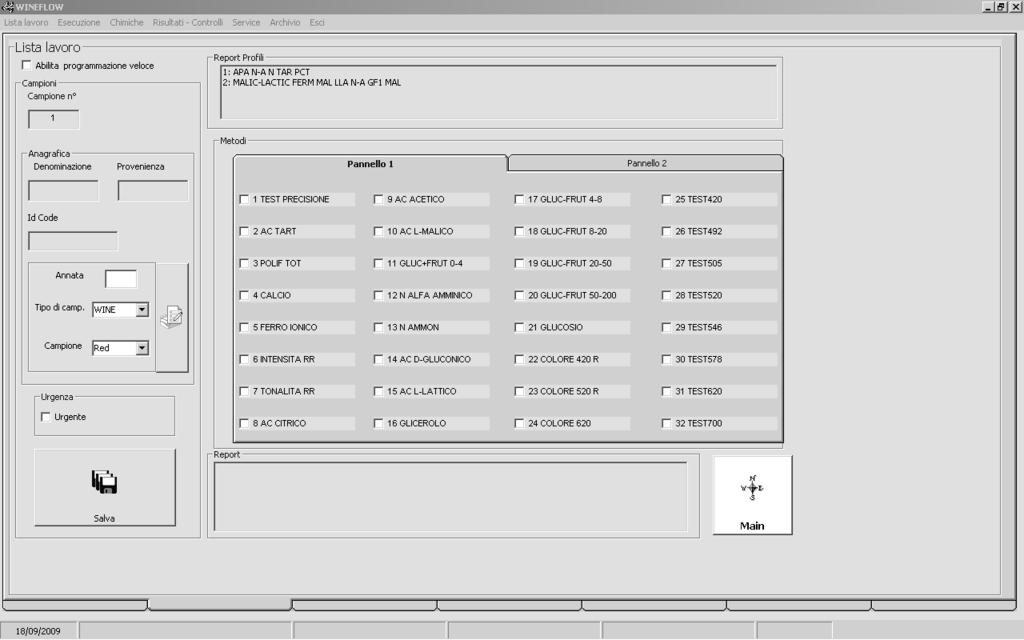 ITALIANO WINEFLOW 2. START-UP 2.1 Caricamento della lista dei campioni Nella schermata iniziale, cliccare sul pulsante "Lista di Lavoro" per procedere al caricamento della lista dei campioni.