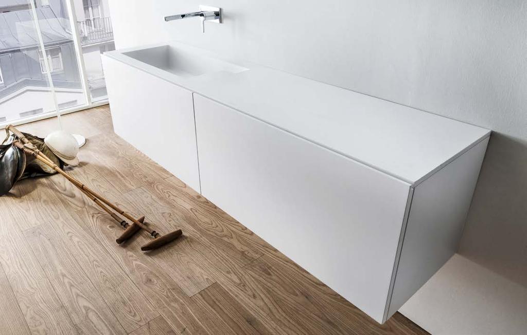 Milled handles, top with built-in basin mod. Square and optional internal wood drawers, with organizers.