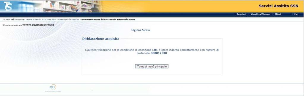 autocertificazione, riportando le informazioni inserite dall utente, consentendo allo stesso di modificarle.