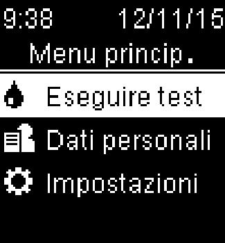 Display Il nuovo sistema Descrizione Opzione evidenziata (Eseguire test) Premere per accedere al menu Eseguire test.