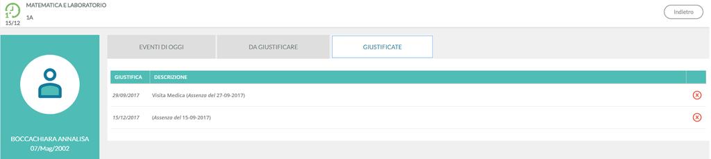 In caso di errore è possibile cancellare una giustificazione già effettuata tramite.