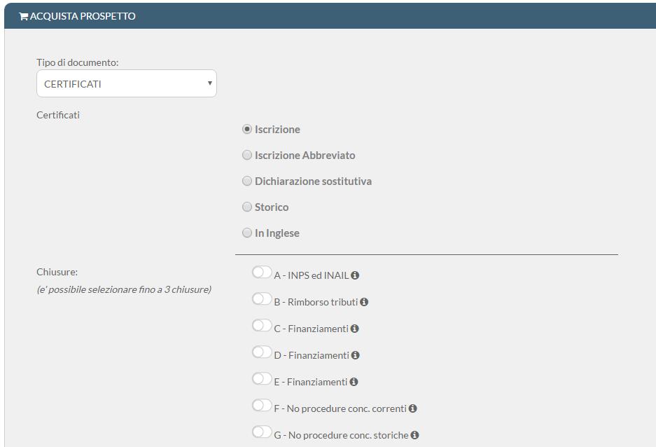 Certificati Selezionare il tipo