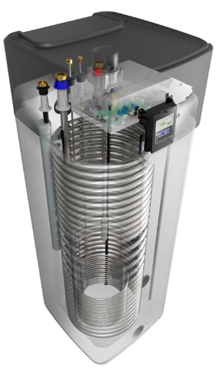 Pompa di calore split per produzione acqua calda sanitaria: unità interna Booster heater Connessioni del refrigerante Attacchi: 1/4" / 3/8" Scheda elettrica Tubo di distribuzione