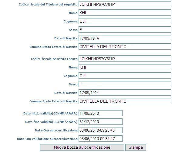 Autocertificazione validata (2/2) TITOLARE ASSISTITO L utente può stampare il tesserino di esenzione in formato PDF,