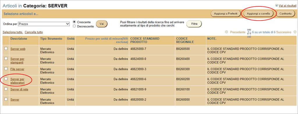 Individuata la categoria merceologica di terzo livello, viene visualizzato il relativo catalogo, contenente le diverse categorie merceologiche