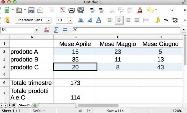 dai riferimenti B2:D4 B2 D4 Selezione di celle non