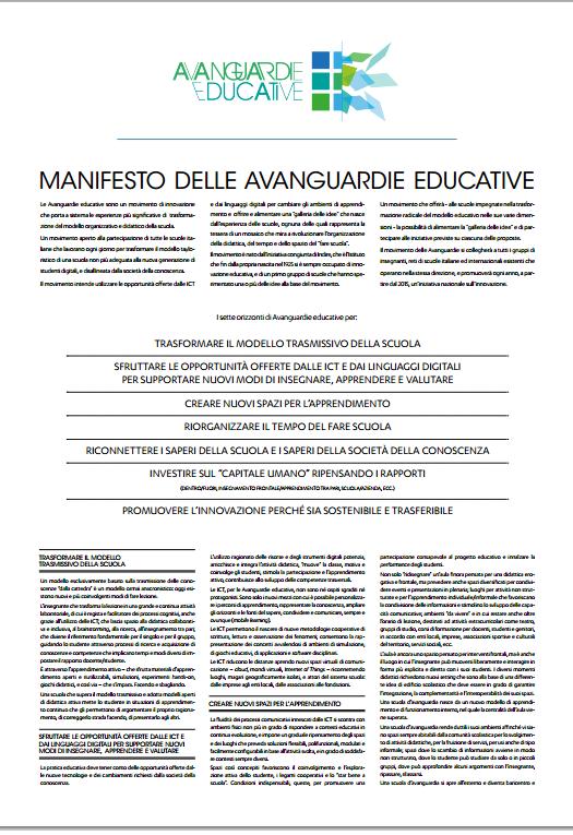 Il Manifesto Un Movimento che intende offrire ed alimentare una galleria di IDEE che nasce dall esperienza delle scuole.