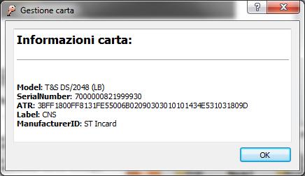 9.4 Lettura informazioni carta Passo 1 Per recuperare le informazioni relative alla carta presente a bordo dell Arubakey cliccare su Gestione Carta. Passo 2 Cliccare su Info Carta.