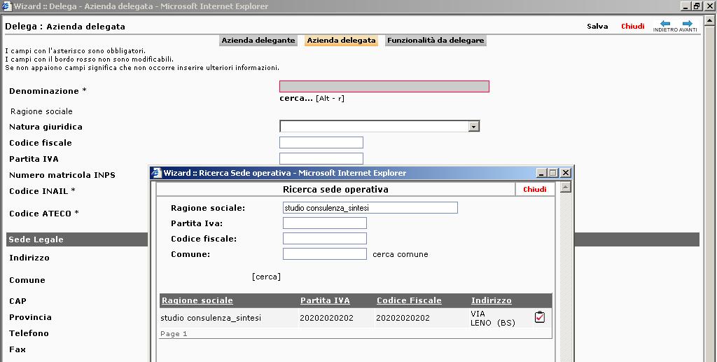 Compilazione dello step azienda delegata (intesa come ricevente la delega) (fig.49).