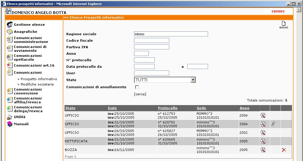 G) Invio del Prospetto informativo per le aziende obbligate per la Legge 68/99.