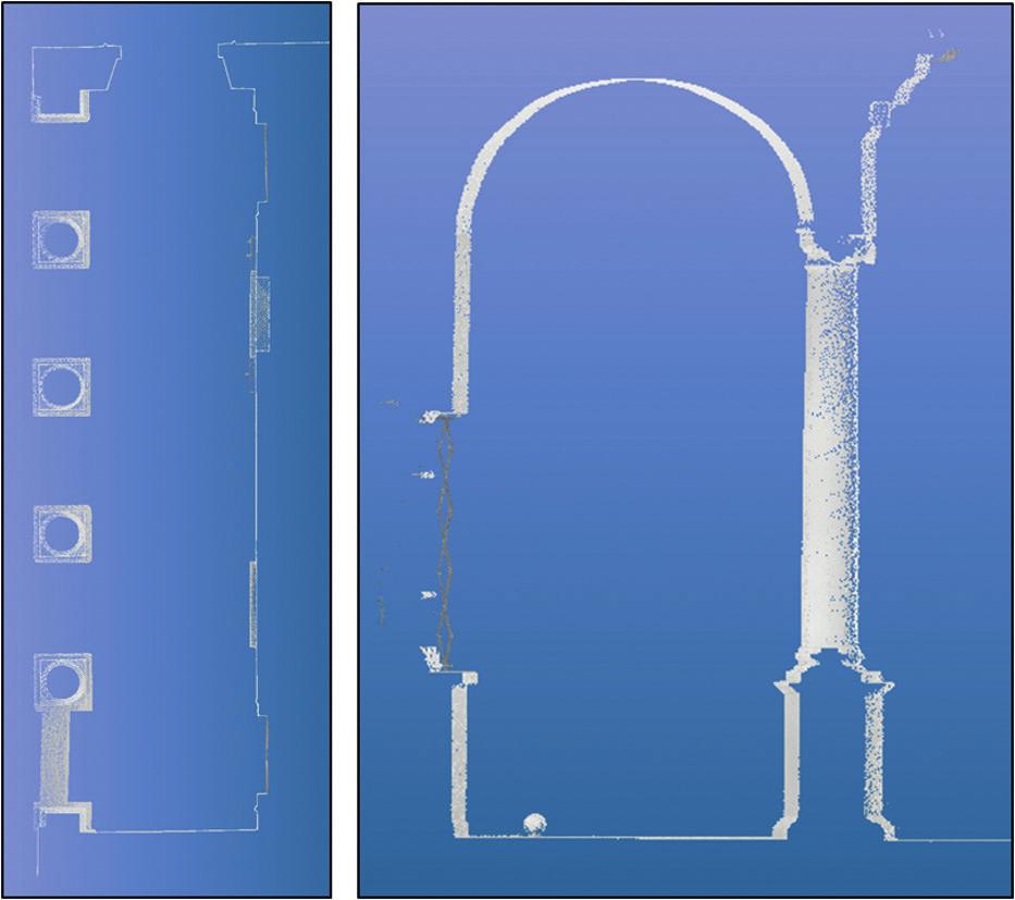 Tecnologie digitali finalizzate al progetto di schedatura 253 Fig. 4 Pianta orizzontale (a sinistra) e profilo verticale (a destra) ottenuti dalla nuvola di punti La fig.