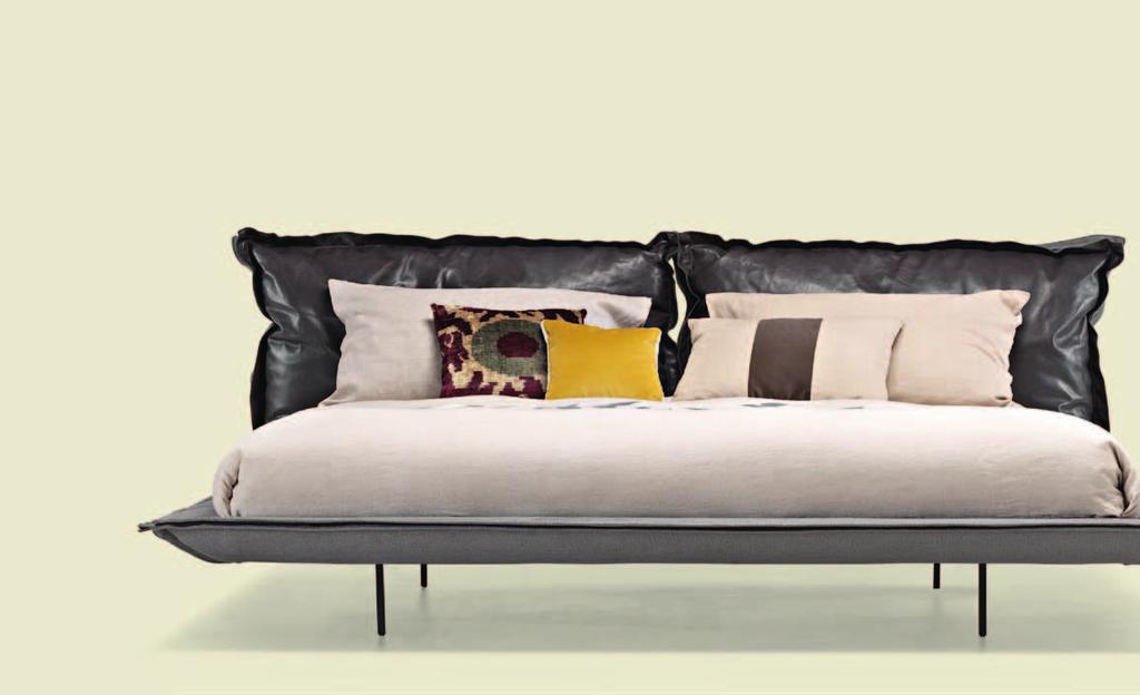 AUTO-REVERSE DREAM Design Giuseppe Viganò 2013 Bed 213x240 cm, side A (structure + one side of the cushions) in fabric E/5475 collection Pure, side B (other side of cushions) in Pelle B 3157, zip,