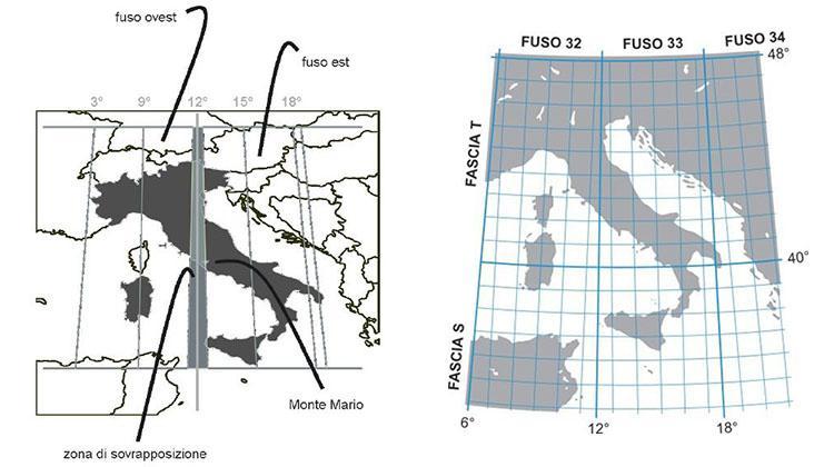 di Monte Mario (12 ) e con i meridiani centrali situati a 9 e 15.