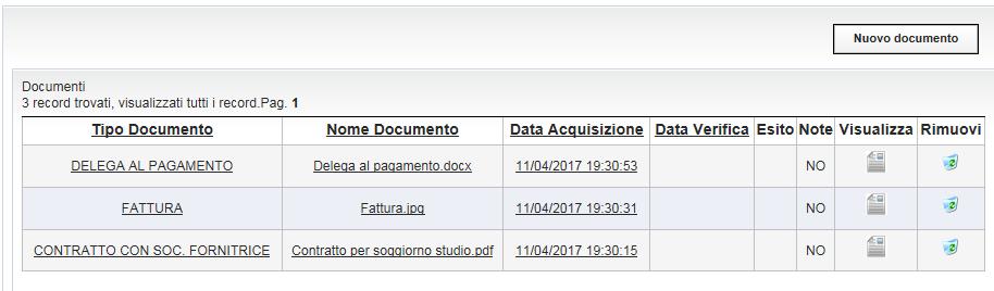 Pagina 16 3.5 DOCUMENTI La finestra visualizza l elenco dei documenti allegati.