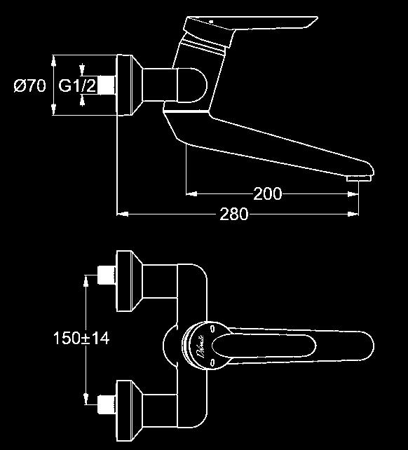 Sporgenza bocca d erogazione 116 mm, altezza 73 mm.