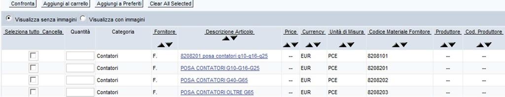 Selezione dati da catalogo Ricerca veloce Per ricercare un