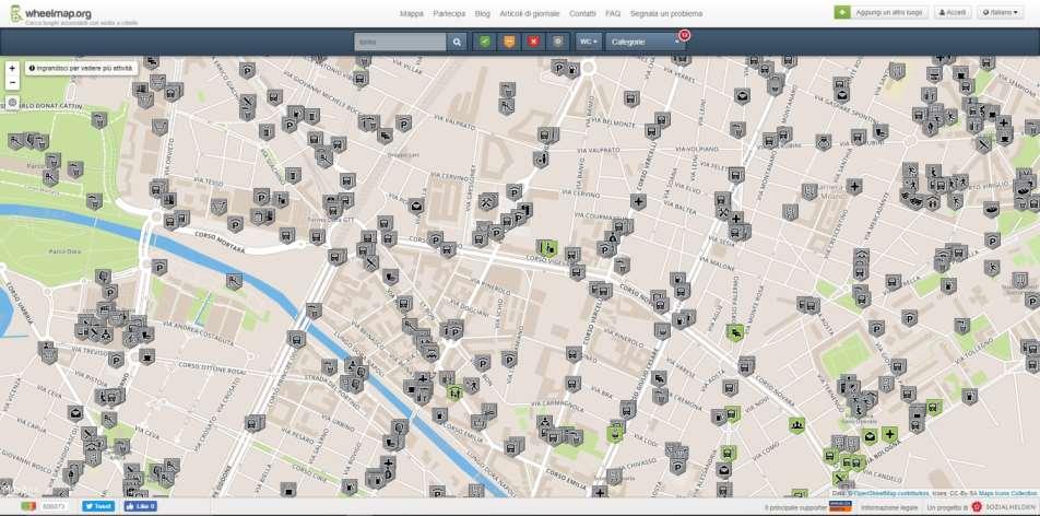 7 Wheelmap Permette di segnalare l accessibilità di un luogo Cliccare su un luogo che ha il