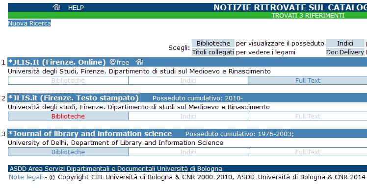 Il catalogo ACNP Cliccando su Biblioteche, potrò verificare quante biblioteche in