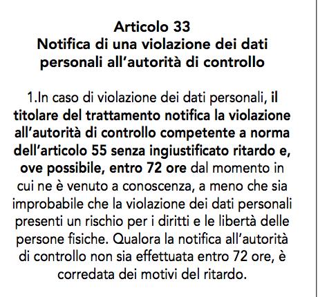 LA SVOLTA: IL GDPR > DATA BREACH Il GDPR