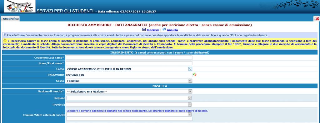 ISIA FIRENZE N.B.: i campi contrassegnati con l'asterisco sono obbligatori.