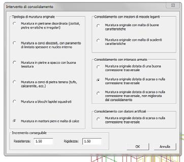 Interventi sulle murature Il programma consente di applicare gli interventi di