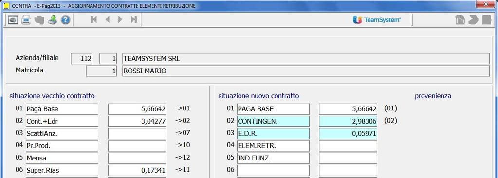 Archivi di base Anagrafiche e gestioni CONTRA Paga dipe: Paga di fatto (oraria / giornaliera): Paga giorno: Paga oraria: elemento retributivo in fase di Correlazione tabelle > Descrizioni cedolino (