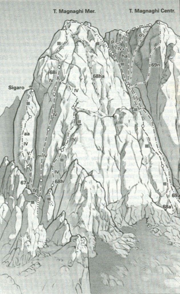 Piramide Casati, parete SW 109h - spigolo di Vallepiana (170m, IV+) TORRIONI MAGNAGHI Accesso: dal rif.